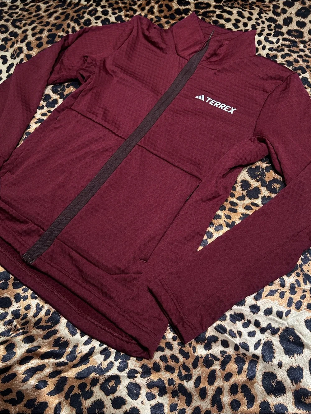 Adidas Terrex Womens Burgundy Maroon Full Zip Grid Fleece Jacket⁠
